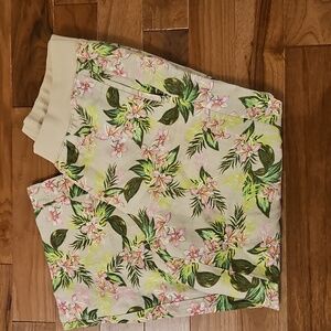 J. Jill Linen Pants with Pink and Green Floral Design